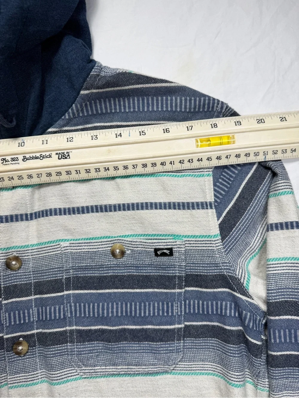Billabong Striped Button-Up Hooded Shirt Jacket - Blue, Cream, Teal